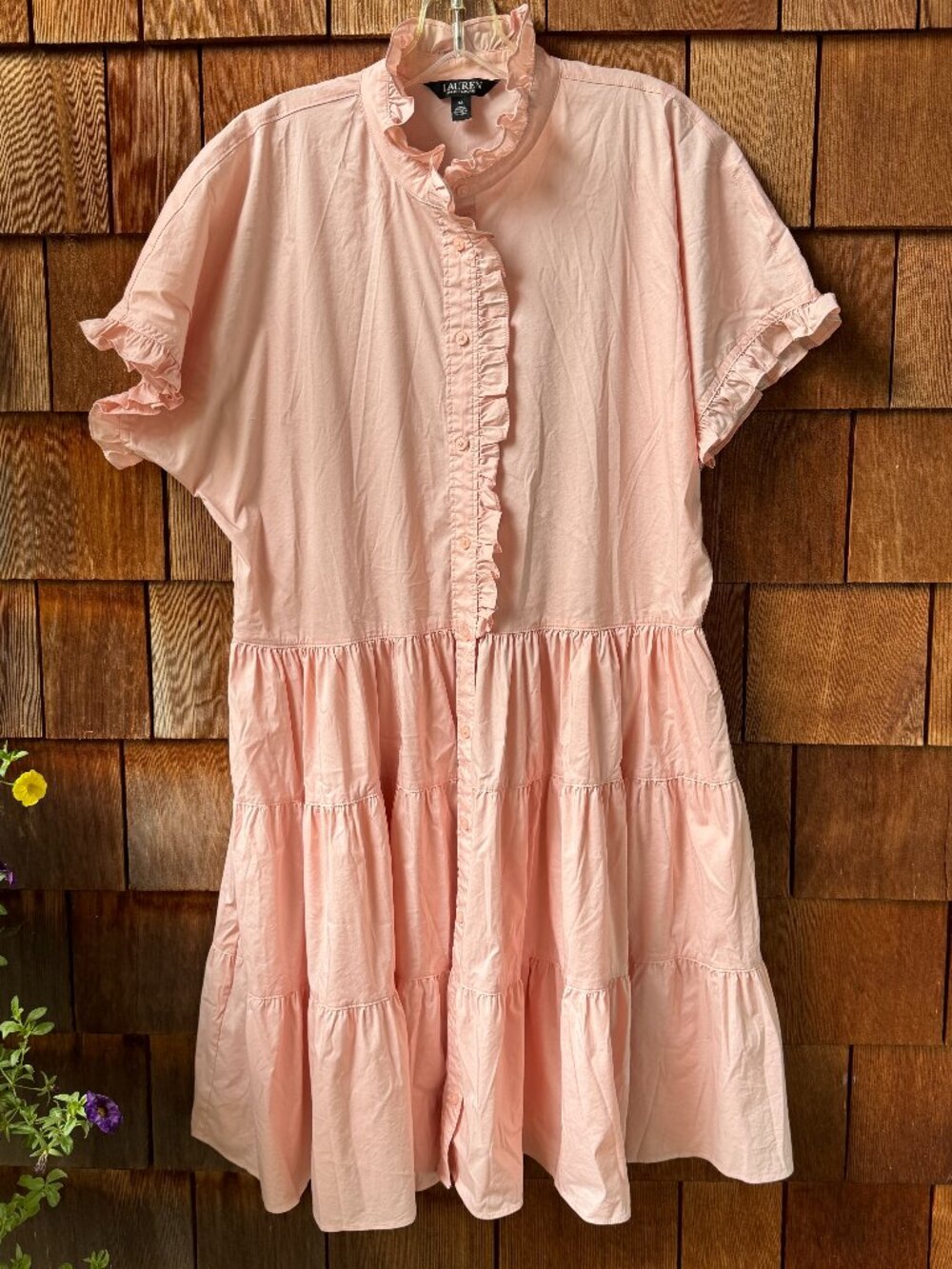 Ralph Lauren Pale Pink Ruffle Trimmed Short Sleeve Tiered Dress in Women's 16